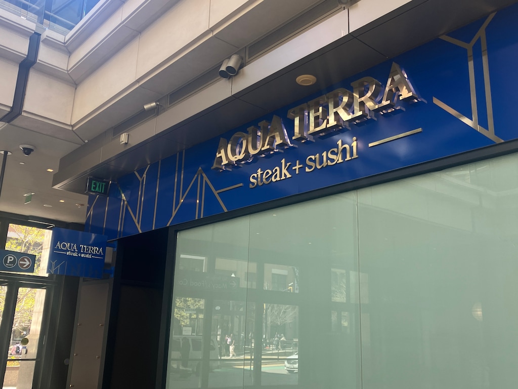 (Sean P. Means  |  The Salt Lake Tribune) The exterior of Aqua Terra Steak + Sushi, in the City Creek Center in downtown Salt Lake City. The restaurant closed for good on April 2, 2024.
