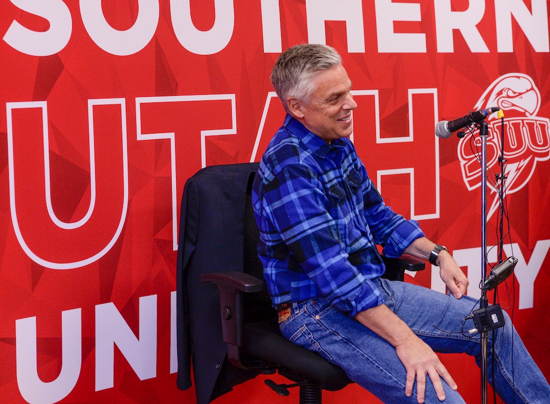 (Leah Hogsten  |  The Salt Lake Tribune) Former two-term Gov. Jon Huntsman, 59, announced his bid for governor, Nov. 14, 2019. Huntsman fielded questions after an appearance at the Michael O. Leavitt Center for Politics and Public Service at Southern Utah University in Cedar City on Thursday.