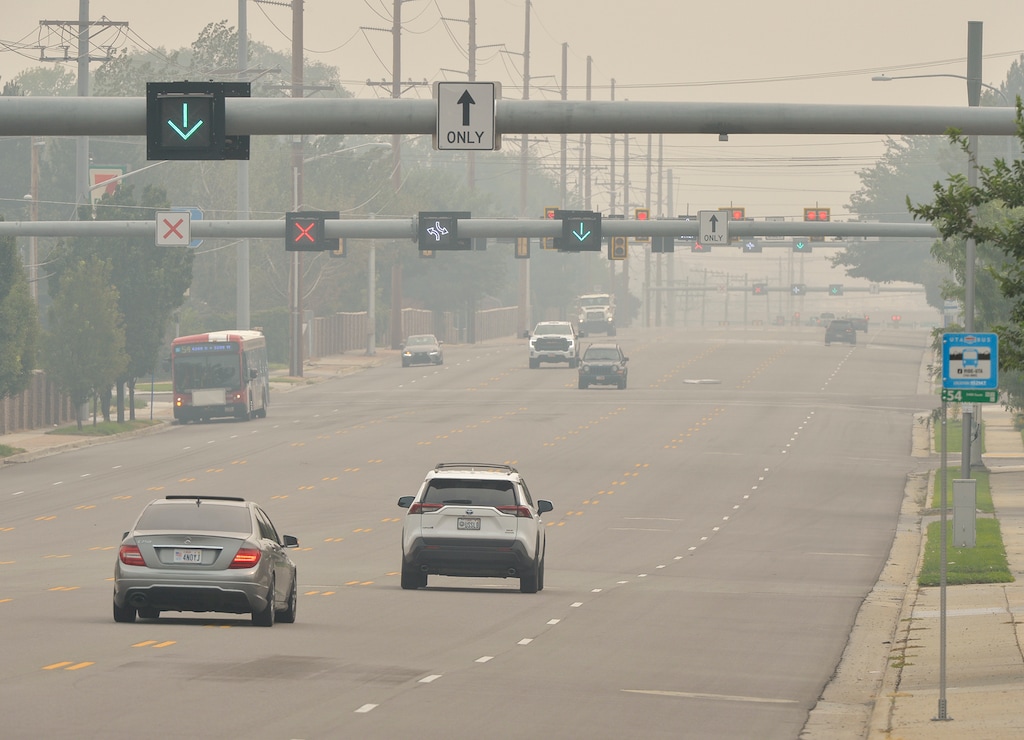 (Chris Samuels | The Salt Lake Tribune) Heavy smoke from wildfires in the Western U.S. descend on the Salt Lake Valley, Friday, Aug. 6, 2021.