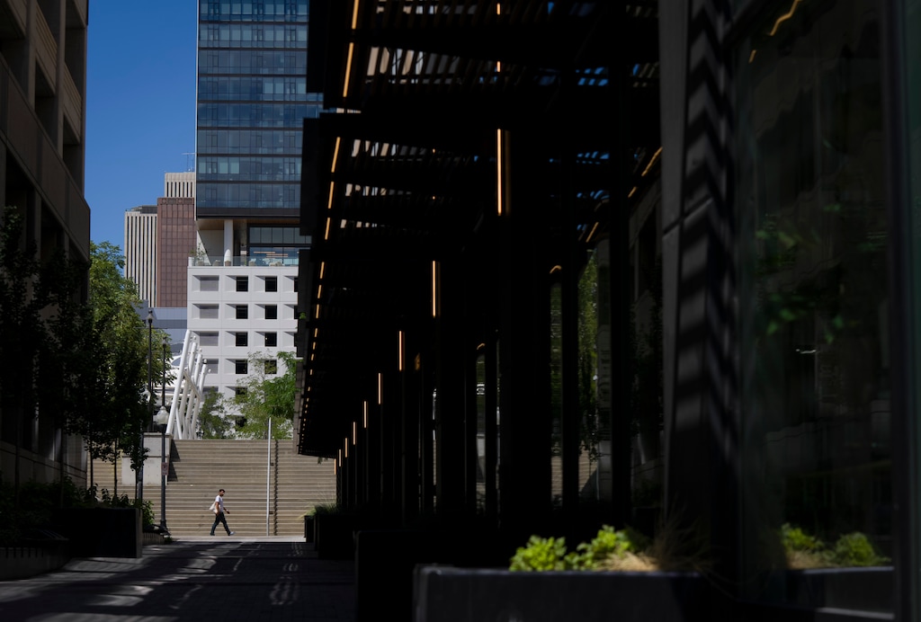(Bethany Baker | The Salt Lake Tribune) Downtown Salt Lake City on Thursday, July 9, 2026. The city's center saw a year of growth in 2025 as it prepares for a decade of historic investment.