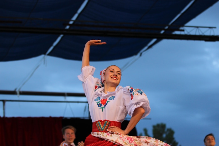 (Daniel Carde | for The Salt Lake Tribune) A performer from Belarus dances at the World Folkfest at the Springville Arts Park, Springville, Thursday, Aug. 1, 2018.