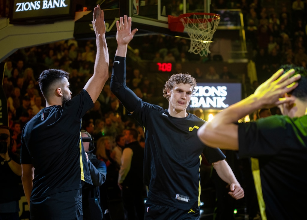 (Rick Egan | The Salt Lake Tribune)   Utah Jazz forward Lauri Markkanen (23) is introduced before the NBA game between the Utah Jazz and at the Dallas Mavericks, on Monday, January 1, 2024.