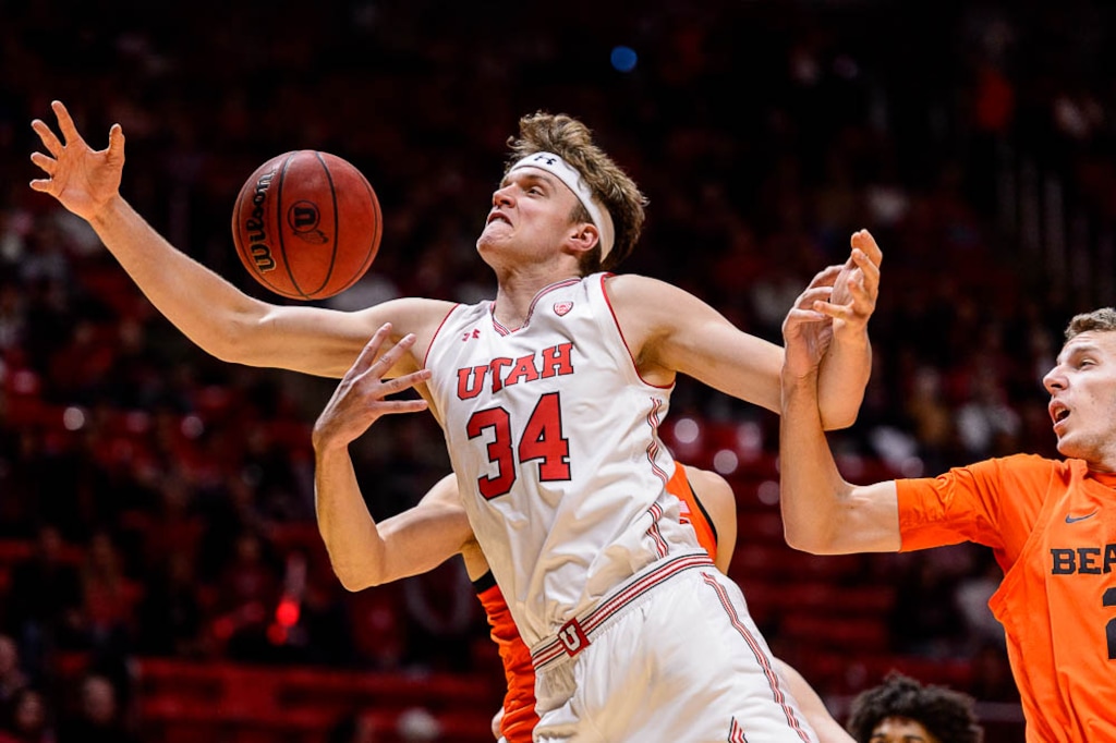 (Trent Nelson | The Salt Lake Tribune)  Utah Utes center Jayce Johnson (34) as Utah hosts Oregon State, NCAA basketball in Salt Lake City on Saturday Feb. 2, 2019.