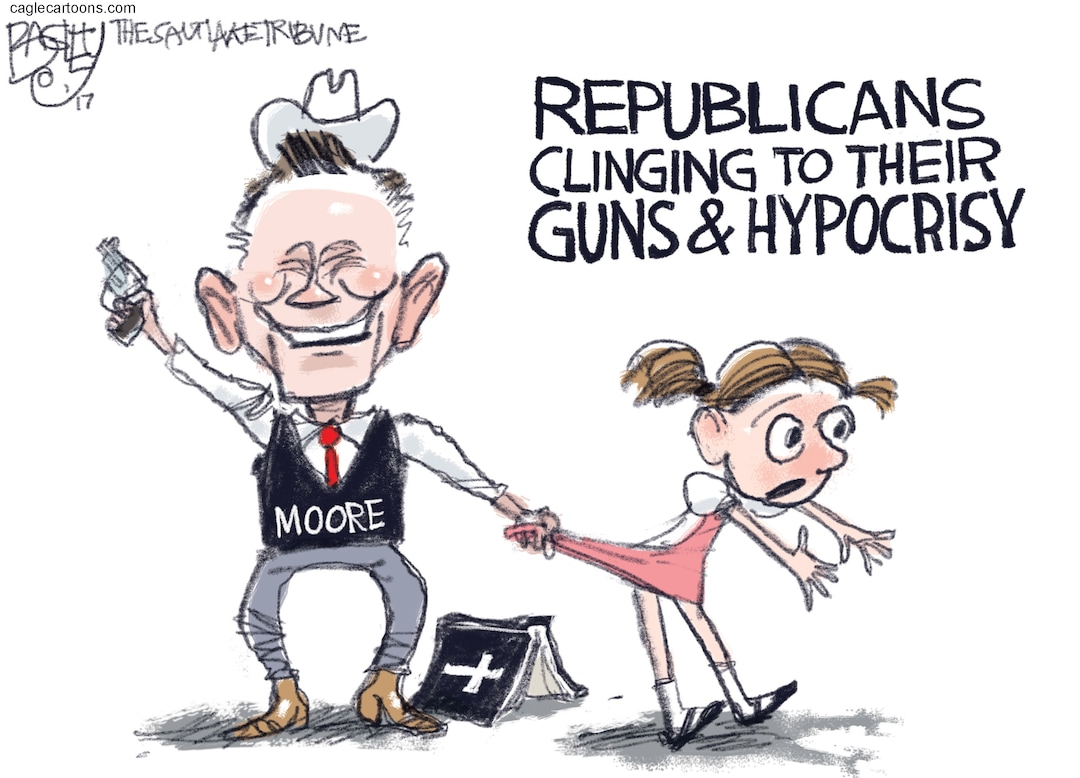 (Pat Bagley | The Salt Lake Tribune) "Guns, God and Girls," by Pat Bagley for Sunday, Nov. 12, 2017.