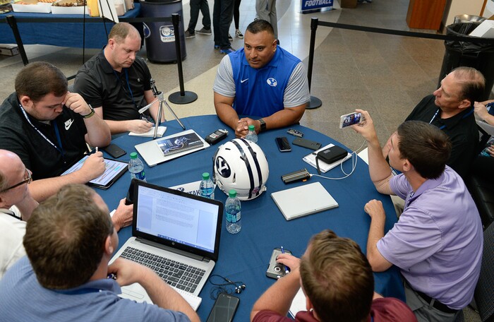 (Francisco Kjolseth  |  The Salt Lake Tribune)  BYU hosts their eighth-annual football media day at the BYU-Broadcasting Building on Friday, June 22, 2018.