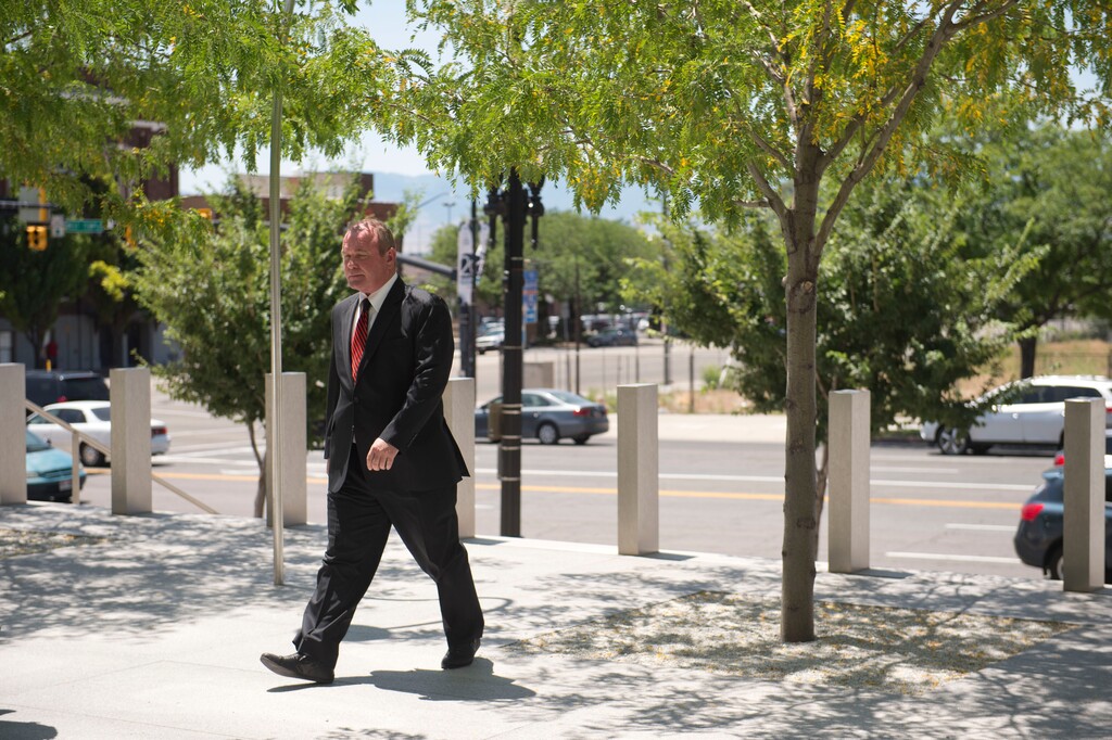 (Rachel Molenda  |  Tribune file photo)  Developer and ex-UTA board member Terry Diehl walks outside the federal courthouse in Salt Lake City.


Indicted real estate developer and former UTA board chairman Terry Diehl enters the U.S. Courthouse in downtown Salt Lake City for his initial court appearance on Friday, June 30, 2017.