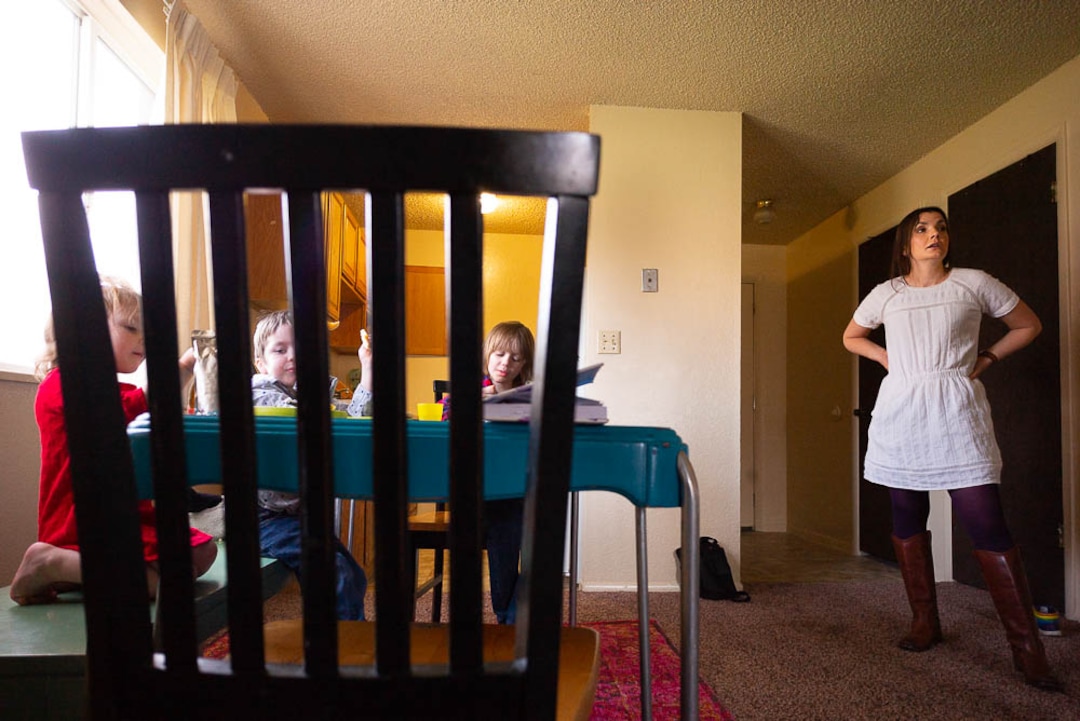 (Trent Nelson  |  The Salt Lake Tribune)  Michelle Densley serves pancakes her children, Eva, Winston, and Edison at her apartment in Salt Lake County on Monday April 8, 2019.