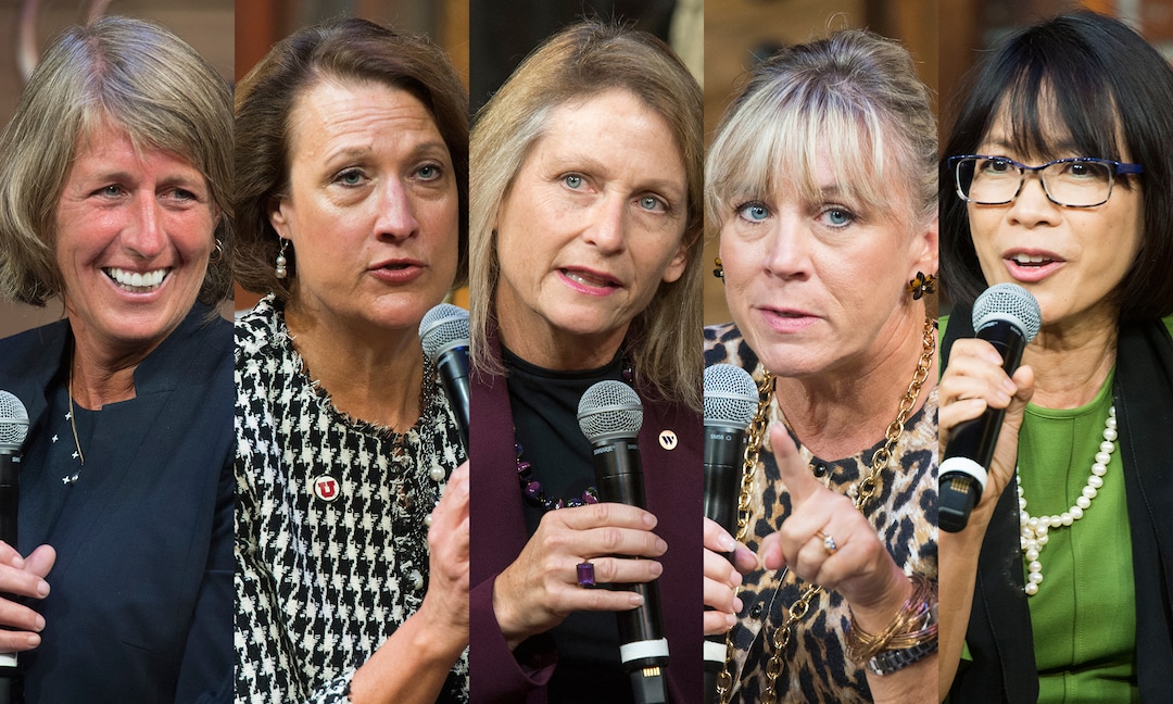 (Rick Egan  |  The Salt Lake Tribune) Utah State University President Noelle Cockett, University of Utah President Ruth Watkins, Westminster College President Beth Dobkin, Salt Lake Community College President Deneece Huftalin and Utah Valley University President Astrid Tuminez.