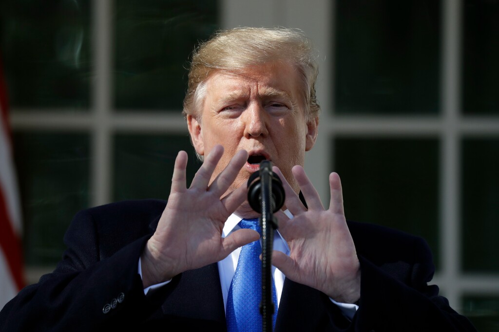 President Donald Trump speaks during an event in the Rose Garden at the White House to declare a national emergency in order to build a wall along the southern border, Friday, Feb. 15, 2019, in Washington. (AP Photo/ Evan Vucci)