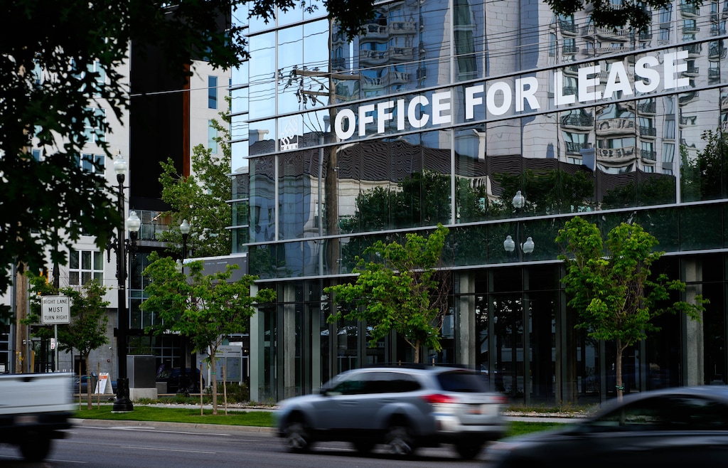 (Francisco Kjolseth | The Salt Lake Tribune) For-lease signs pepper downtown Salt Lake City buildings on Tuesday, May 30, 2023.