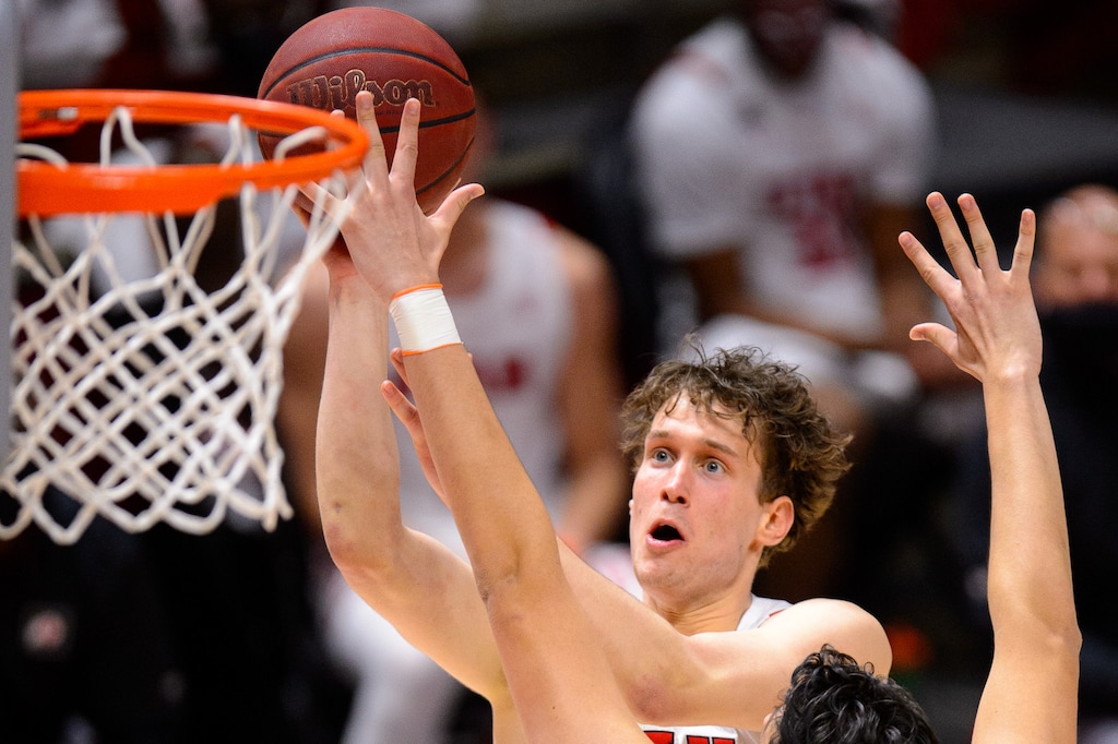 (Trent Nelson | The Salt Lake Tribune) Utah Utes forward Mikael Jantunen (20) looks to shoot as Utah hosts Oregon State, NCAA basketball in Salt Lake City on Wednesday, March 3, 2021.