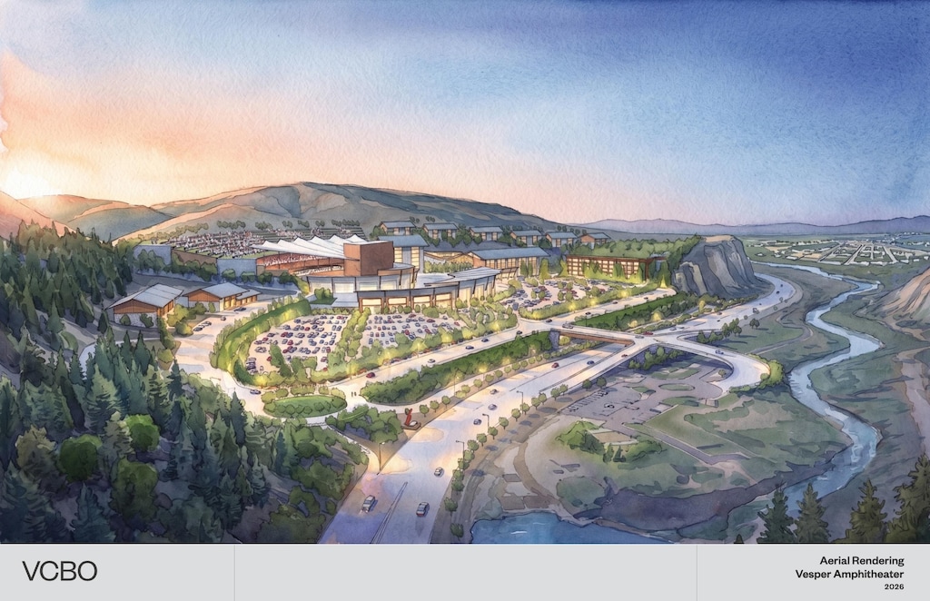(VCBO/Horrocks) A rendering shows the proposed Vesper Amphitheater in Provo Canyon. The Provo City Council met again on Aug. 25, 2026, to ask the developer questions about the project.