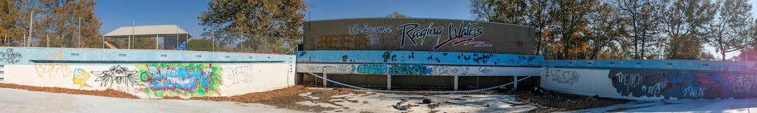 (Leah Hogsten  |  The Salt Lake Tribune) Oct. 29, 2020. In the 1980's Raging Waters water park was home to the world's third wave pool. Today the property is in such disrepair that Salt Lake City needs to disassemble it and figure out some kind of new park to replace it. Closed since 2018,vandalism and operator abandonment has left the park a liability for the city.
