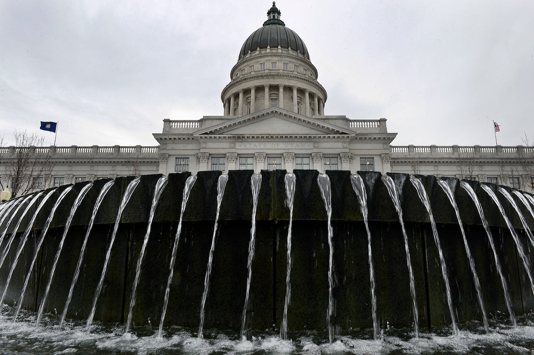 (Scott Sommerdorf   |  The Salt Lake Tribune)  The fountain in the center of the Utah Capitol complex was running on this relatively warm day during the Legislative session, Thursday, January 25, 2018.