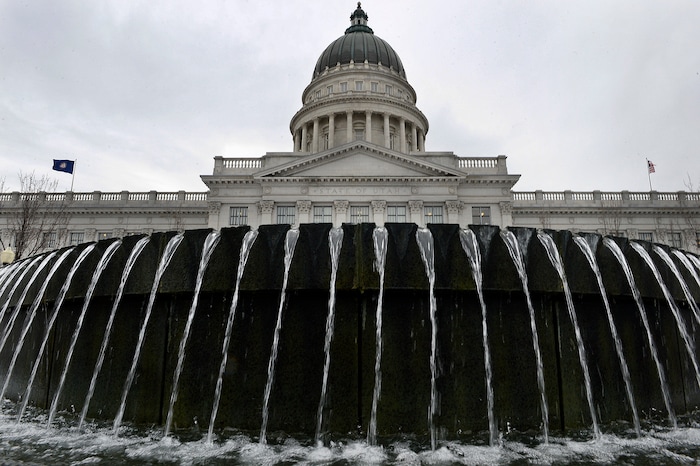 (Scott Sommerdorf   |  The Salt Lake Tribune)  
The fountain in the center of the Utah Capitol complex was running on this relatively warm day during the Legislative session, Thursday, January 25, 2018.