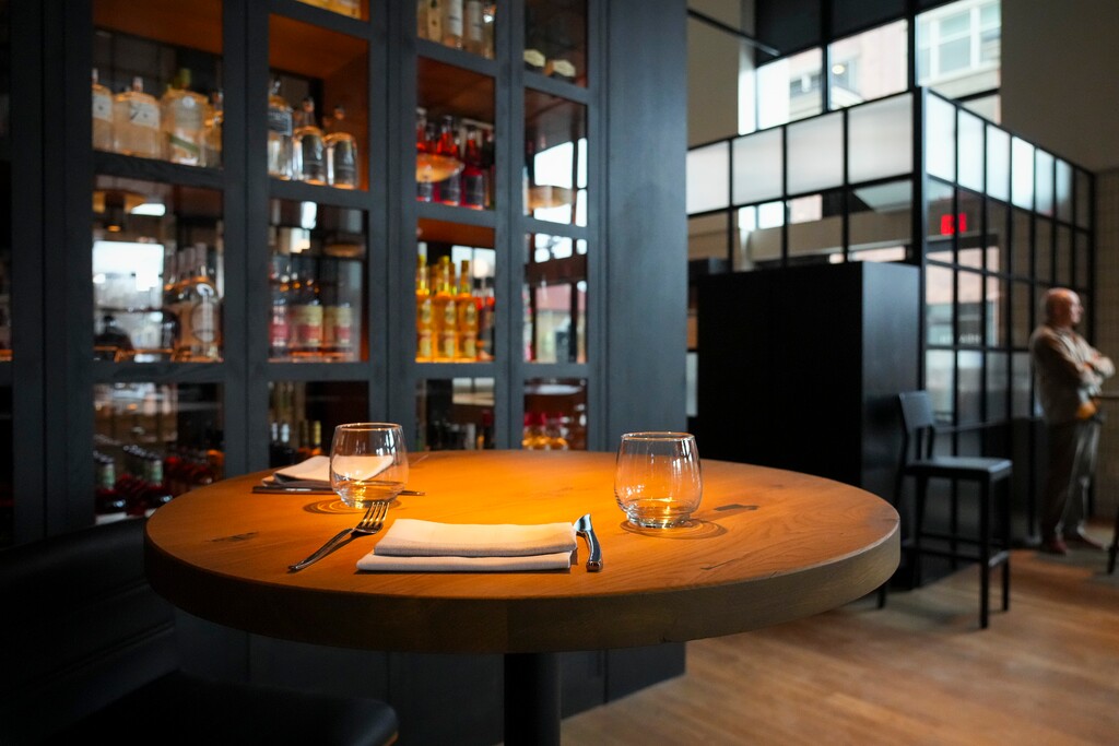 (Bethany Baker  |  The Salt Lake Tribune) Tables are set during a tour of Hearth and Hill in Salt Lake City on Thursday, March 20, 2025.