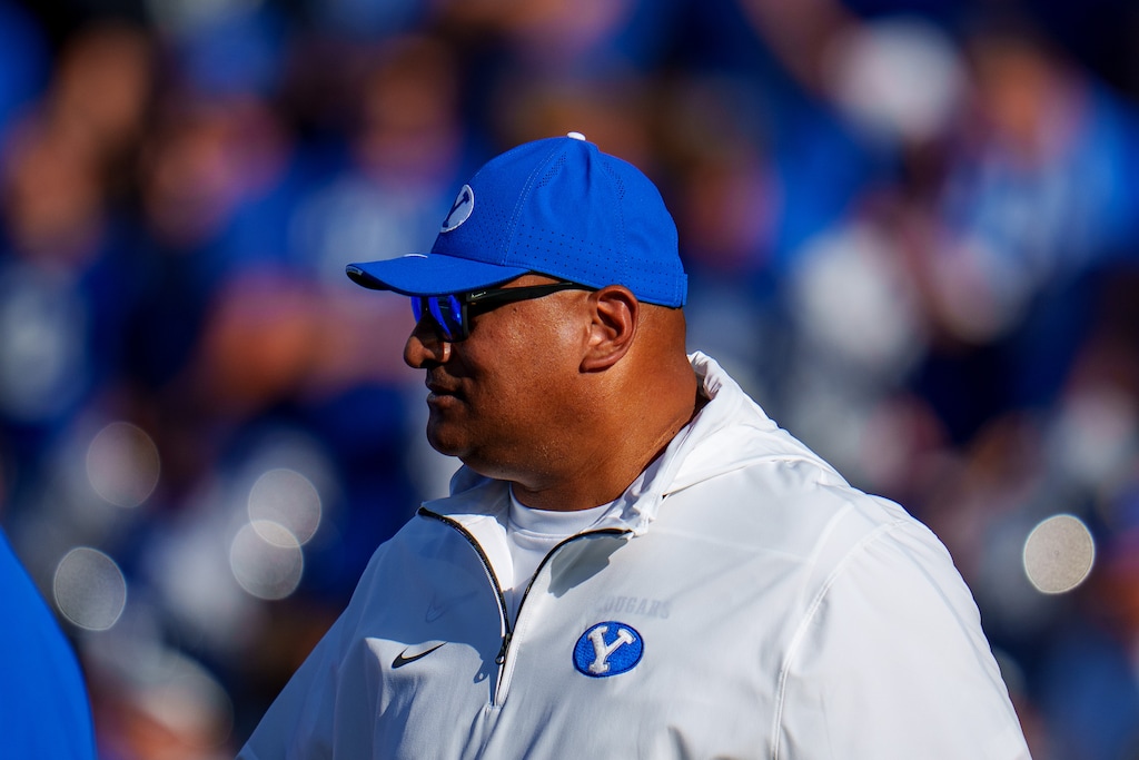 (Trent Nelson | The Salt Lake Tribune) Brigham Young Cougars head coach Kalani Sitake as BYU hosts Southern Illinois, NCAA football in Provo on Saturday, Aug. 31, 2024.