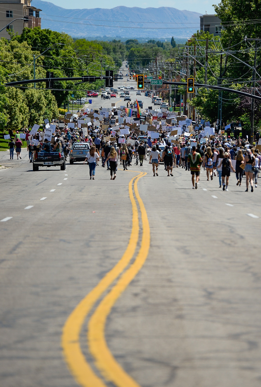 (Francisco Kjolseth  |  The Salt Lake Tribune) Demonstrators march the streets of downtown Salt Lake City for a rally as part of a series of Juneteenth celebrations on Friday, June 19, 2020.