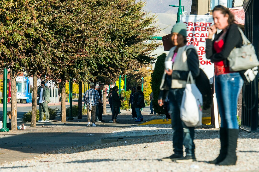 (Chris Detrick  |  The Salt Lake Tribune)  People outside of Gateway Inn 819 West North Temple in Salt Lake City Tuesday, October 17, 2017. 