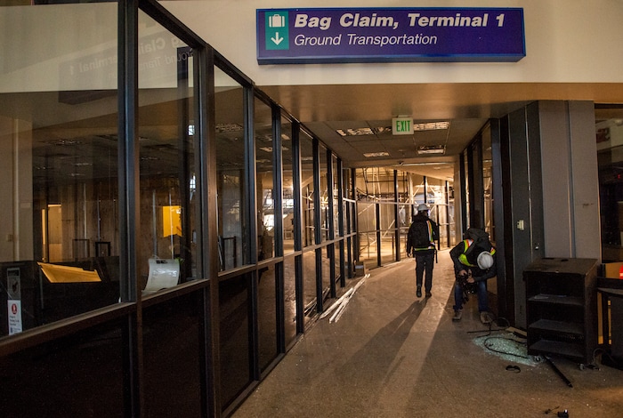 (Rick Egan | The Salt Lake Tribune)  The old Terminal 1 at the Salt Lake International Airport is prepared for demolition, to make way for the expansion of the new terminals, on Tuesday, Nov. 24, 2020.