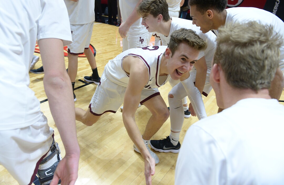(Leah Hogsten  |  The Salt Lake Tribune) Lone Peak's Steven Ashworth (03) takes the court. Pleasant Grove plays Lone Peak to win the 6A High School BoysÕ Basketball Tournament Championship at the Jon M. Huntsman Center in Salt Lake City, Saturday, March 3, 2018. 