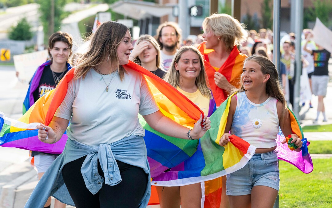 (Rick Egan | The Salt Lake Tribune) BYU students, friends and allies join in a Pride March from Joaquin Park to Kiwanis Park,  in Provo, on Monday, June 28, 2021.