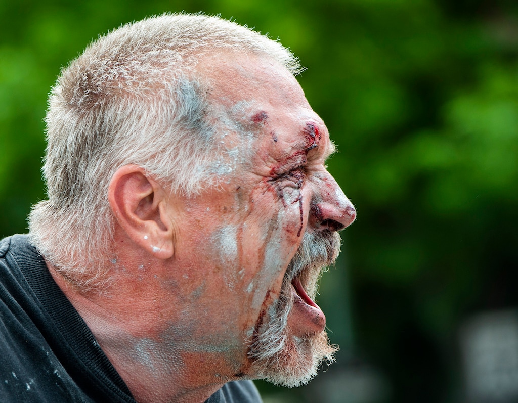 (Rick Egan  |  The Salt Lake Tribune)    Brandon McCormick was beaten up by protesters after allegedly brandishing a bow and arrow at a protest Saturday, May 30, 2020.