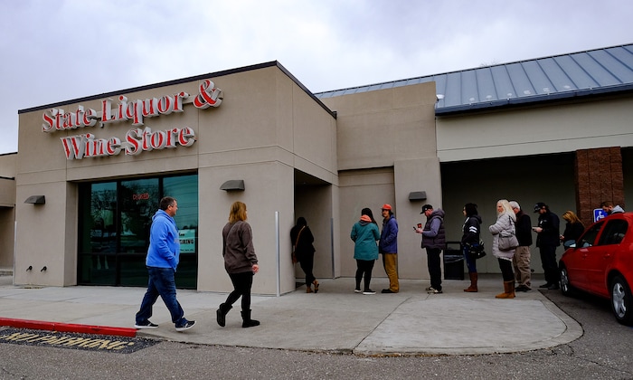(Francisco Kjolseth | The Salt Lake Tribune) The day before Thanksgiving is the busiest day of the year at Utah's state-run liquor stores, and the store in Cottonwood Heights at 1863 E. Fort Union Blvd., makes the most sales in the state as people line up before the doors open at 11.