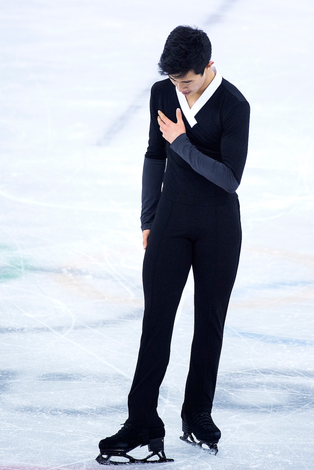 (Chris Detrick  |  The Salt Lake Tribune)  Salt Lake City's Nathan Chen reacts after competing in the Men Single Skating Free Skating at Gangneung Ice Arena during the Pyeongchang 2018 Winter Olympics Saturday, Feb. 17, 2018. Chen landed a record six quadruple jumps, scoring 215.08.