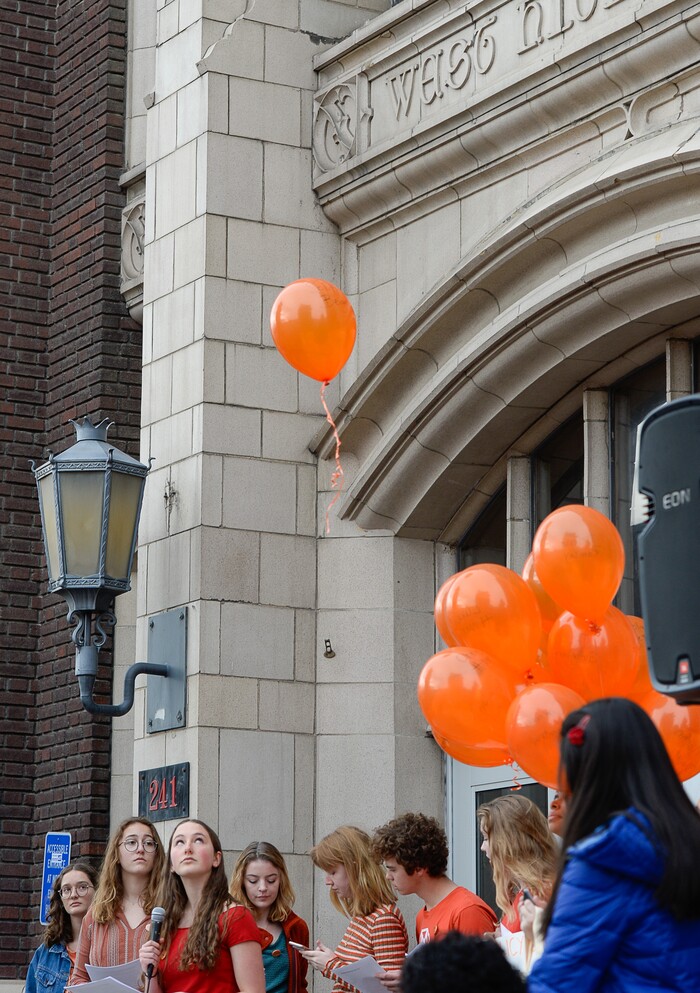 (Francisco Kjolseth  |  The Salt Lake Tribune)  Balloons representing the 17 killed in last month's mass shooting at Marjory Stoneman Douglas High School in Parkland, Fla., are released by West High School students in Salt Lake, during a student walkout on Wed. March 14, 2018. Students in Utah and around the country planned the large-scale coordinated demonstration to protest gun violence. 