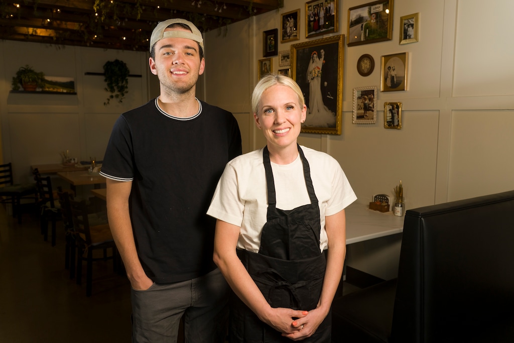 (Bethany Baker  |  The Salt Lake Tribune) Erica Low and her son Isaac Low stand inside their new restaurant, Biada, in Logan on Thursday, March 26, 2026.