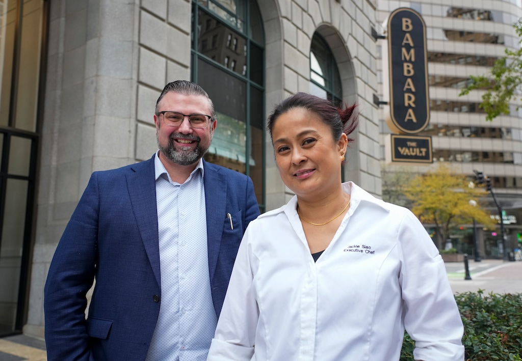 (Bethany Baker | The Salt Lake Tribune) Tony Coppernoll, left, the food and beverage director at Hotel Monaco, and executive chef Jackie Siao outside Bambara in Salt Lake City on Wednesday, Oct. 14, 2026.