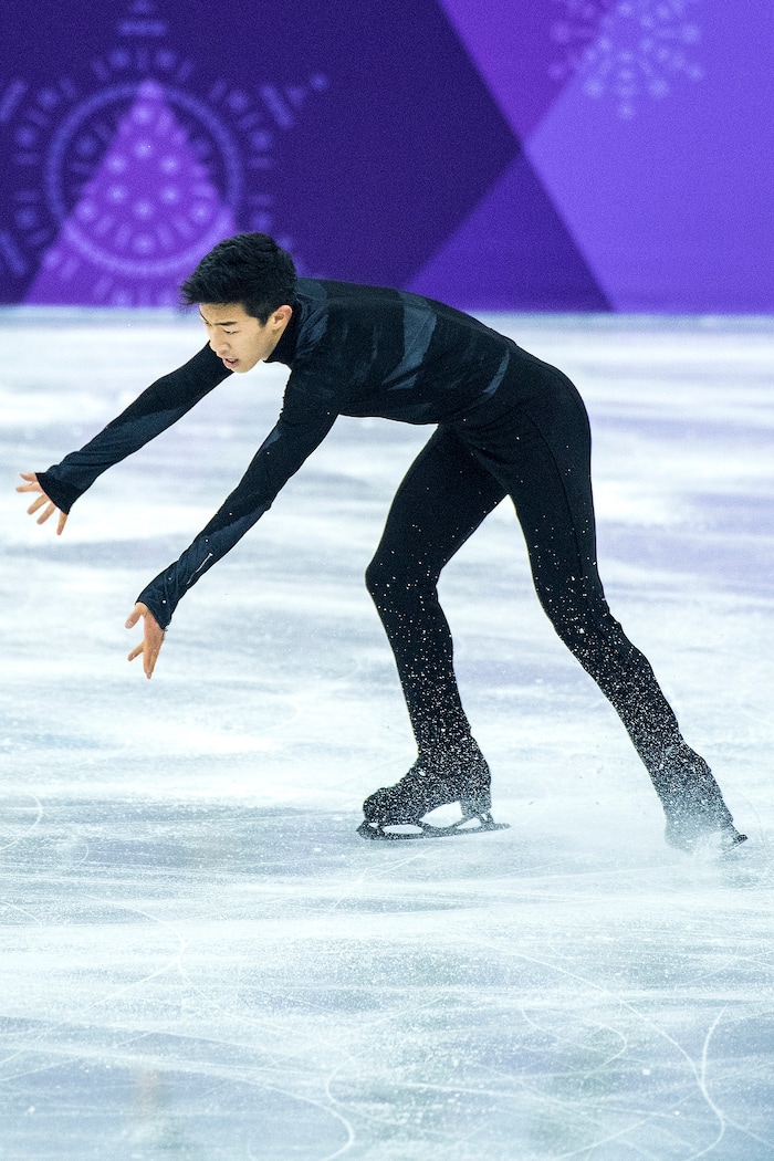 (Chris Detrick  |  The Salt Lake Tribune)  Salt Lake City's Nathan Chen competes in the Men's Single Skating Short Program for the Team Event at the Gangneung Ice Arena Friday, February 9, 2018.  Chen got fourth place with a score of 80.61.