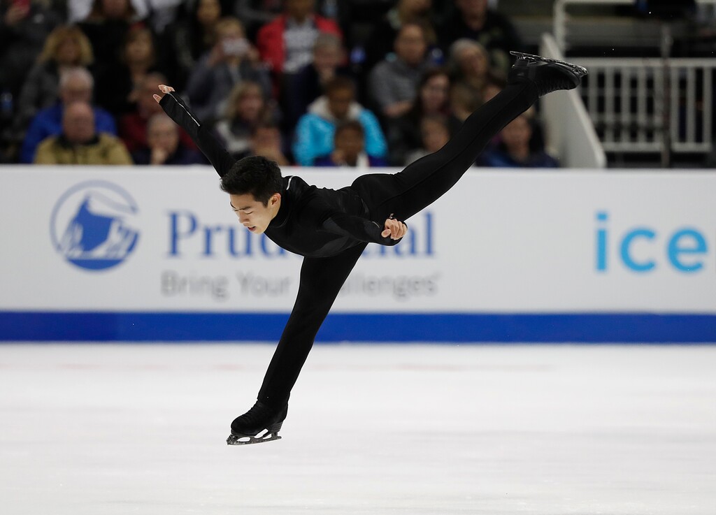 Nathan Chen performs in the men's free skate program at the U.S. Figure Skating Championships in San Jose, Calif. Chen  is planning an audacious five quads in his free skate at the Pyeongchang Olympics, and it could take at least three or four to have any shot at landing on the podium (AP Photo/Tony Avelar, File)