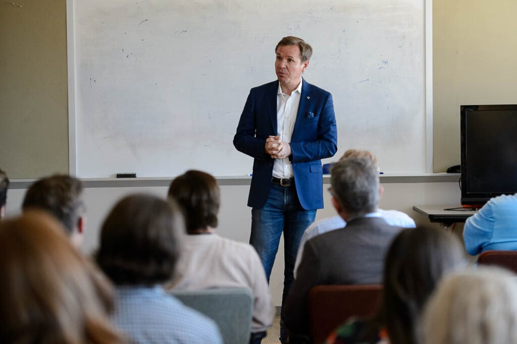 (Trent Nelson | Tribune file photo) Paul Huntsman, owner of The Salt Lake Tribune, addresses staff members May 8, 2018.