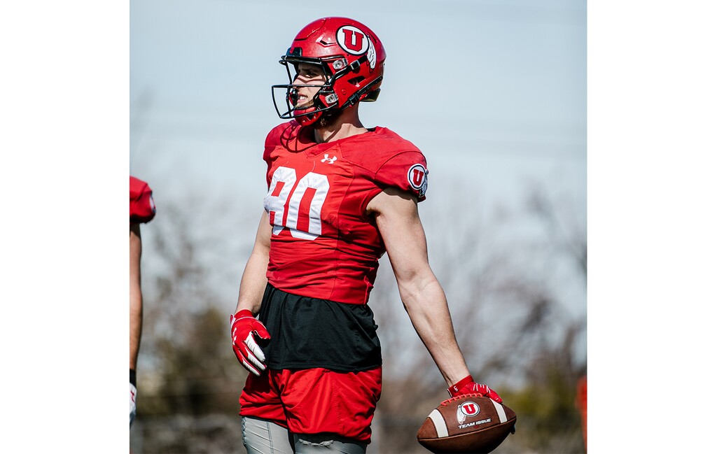 (Utah Athletics) Utes tight end Brant Kuithe participates in spring practice at the University of Utah on March 29, 2022. Kuithe, a Pac-12 All-Conference second team last season, opted to return to school instead of declaring for the NFL draft.
