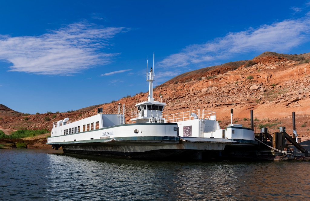(Rick Egan | The Salt Lake Tribune) Charls Hall Ferry at Bullfrog Marina, in the Glen Canyon Recreation Area, on Wednesday, July 13, 2022. A fire broke out at the marina at night on Oct. 26, 2023.