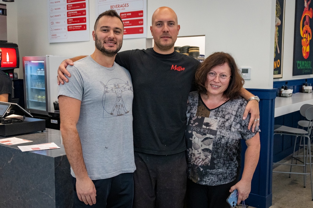 (Rick Egan | The Salt Lake Tribune) Proprietor Matteo Sogne, head chef Damiano Carlotto and baker Manuela Sogne (Matteo's mom), at Strada by Matteo, on Thursday, August 21, 2025.

