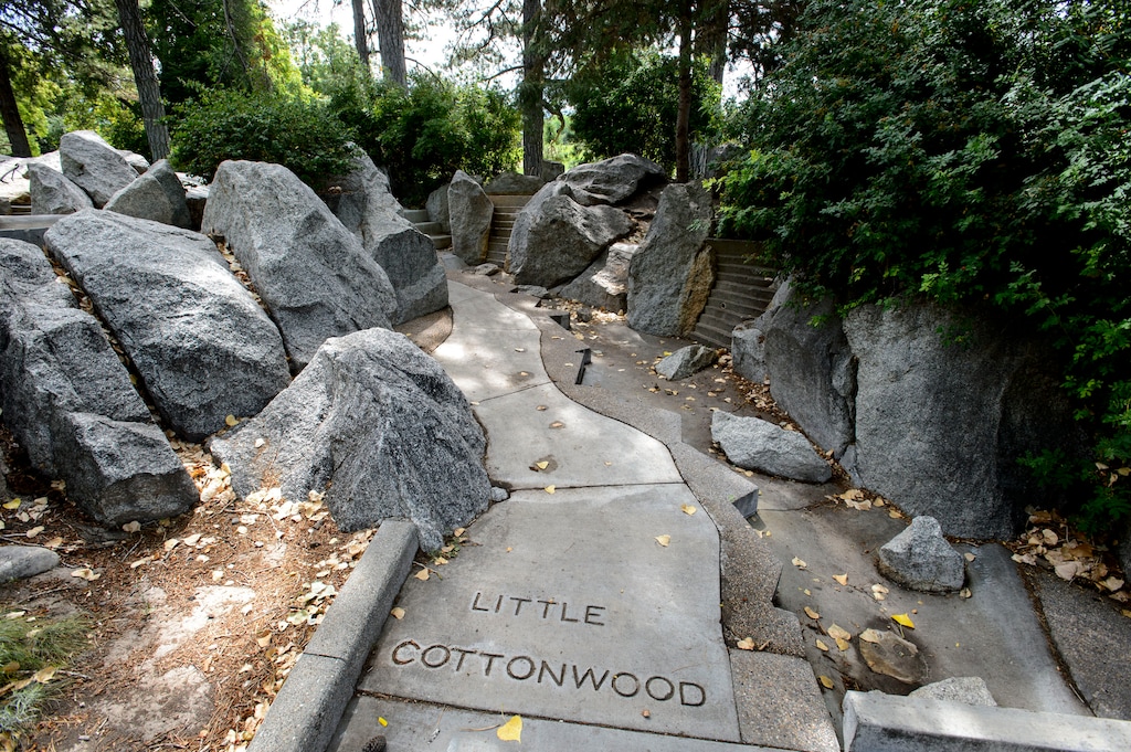 (Steve Griffin | Tribune file photo) Walking trails in the Seven Canyons Fountain are shown in 2017, after Salt Lake City leadership turned off the water at the art feature.