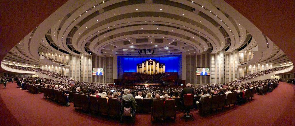 (Francisco Kjolseth | The Salt Lake Tribune) People listen during the Sunday session of the 189th twice-annual General Conference of The Church of Jesus Christ of Latter-day Saints at the Conference Center in Salt Lake City on Sunday, Oct. 6, 2019. A data scientist expects to see congregation growth slow or cease in the U.S.