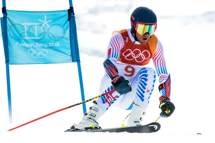 (Chris Detrick  |  The Salt Lake Tribune) Park City's Ted Ligety competes in the Men's Giant Slalom Run 1 during the Pyeongchang 2018 Winter Olympics Sunday, Feb. 18, 2018. Ligety finished this run in 20th place with a time of 1:10.71.