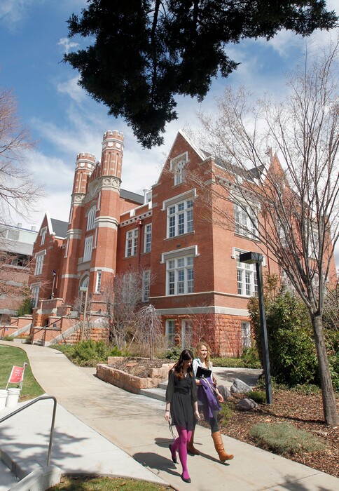 Al Hartmann  |  The Salt Lake TribuneStudents walk through the commons past Converse Hall on the Westminster College campus.  