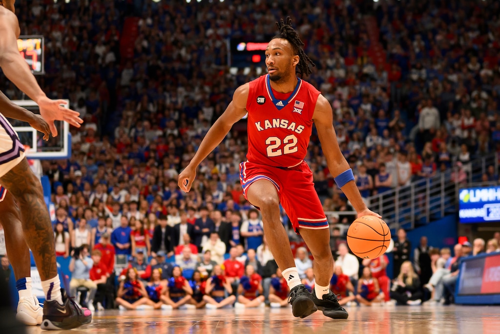 (Reed Hoffmann | AP) Kansas guard Darryn Peterson brings the ball upcourt during a game last season. Peterson has reportedly decided to only work out for the Washington Wizards, who own the No. 1 pick in the NBA draft.