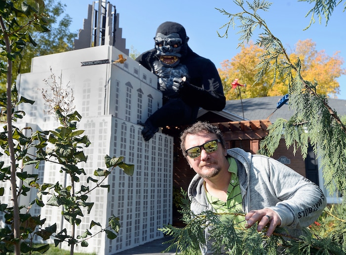 (Al Hartmann  |  The Salt Lake Tribune) 	
Ammon Smith has outdone himself again this Halloween season dressing up his home along 900 East in Sugarhouse.   He's done something wild and scary in his yard for the past five years.  This year it's King Kong.
