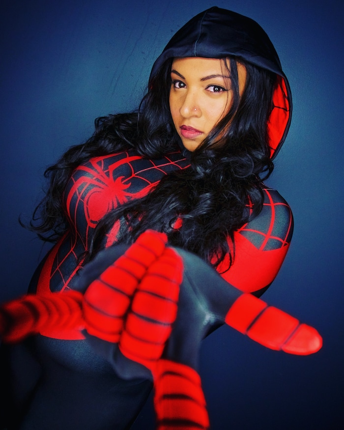 (photo courtesy of Kira Coelho) Kira Coelho, a Salt Lake City after-school education consultant, cosplays under the name Kiki Furia. Here, she cosplays a "gender-bend" version of the Miles Morales Spider-Man.