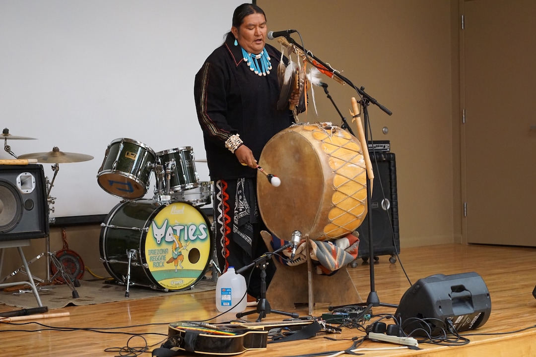 (Zak Podmore | The Salt Lake Tribune) Hopi artist Ryon Polequaptewa performs at the Rumble on the Mesa festival in Bluff, Utah, on Sept. 28, 2019.