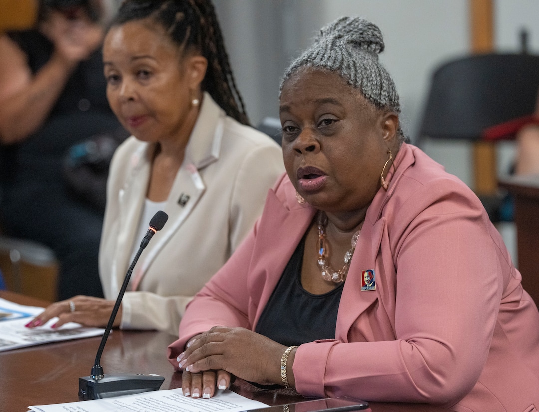 (Rick Egan | The Salt Lake Tribune)  Jackie Thompson and Kathleen Christy make some comments representing the Utah Ethnic Studies Coalition, during a public hearing on the Utah State Board's recent rules for teaching about racism in the K-12 classroom at the State Board of Education in Salt Lake City, on Thursday, July 22, 2021.