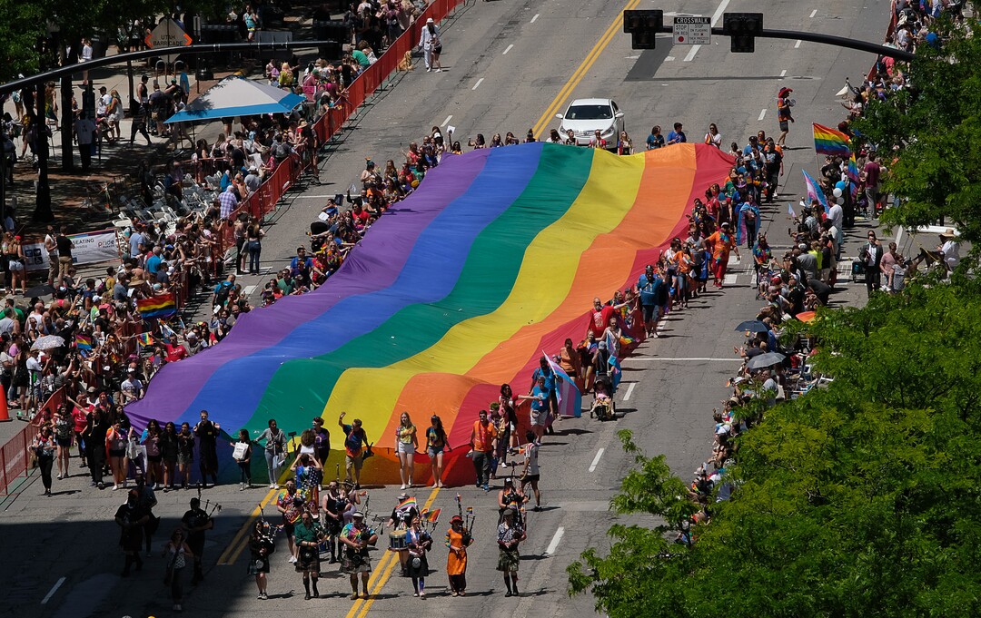(Francisco Kjolseth  |  The Salt Lake Tribune)  Thousands participate in the Utah Pride Parade in Salt Lake City on Sunday June 2, 2019.
