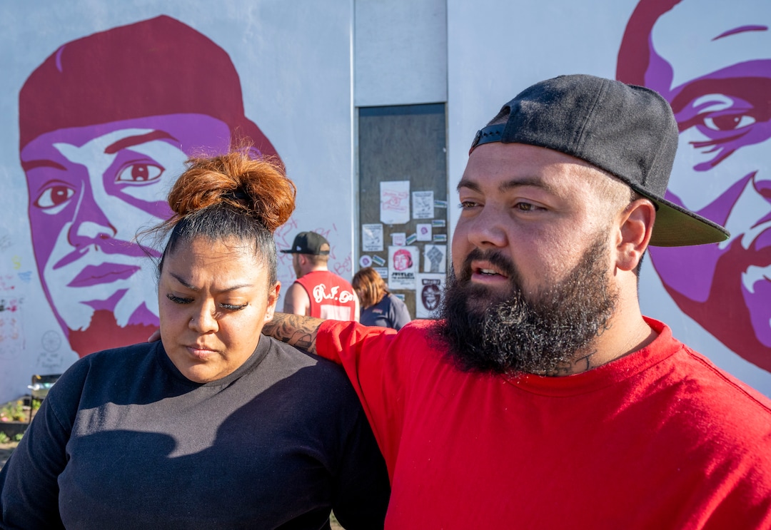 (Rick Egan | The Salt Lake Tribune)  Sonia Ramirez and Jerrail Taylor, Dillon Taylor's brother, talk about Dillon, during a memorial for Dillon Taylor, on Wednesday, Aug. 11, 2021.