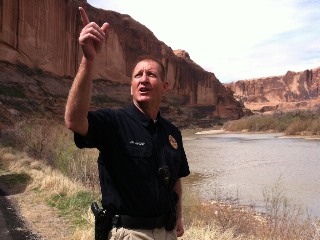 (Courtney Tanner | The Salt Lake Tribune) Jim Winder, the chief of police for Moab, stands on the side of the road near the Colorado River on April 7, 2018. He stepped down from his position as Salt Lake County sheriff in July 2017.